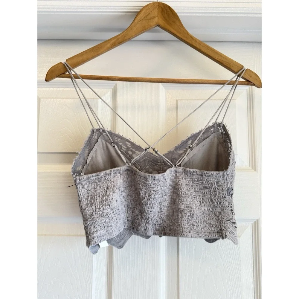 Free People FP One Adella Bralette Women Small Grey Lace Smocked Boho Cami Top